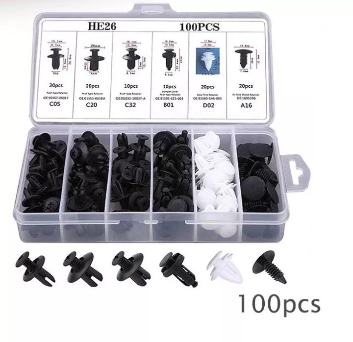 100 Pieces Igarta HE26 Car Clip Fastener, Car Body Push Retainer Pin, Rivet Bumper Door Trim Panel