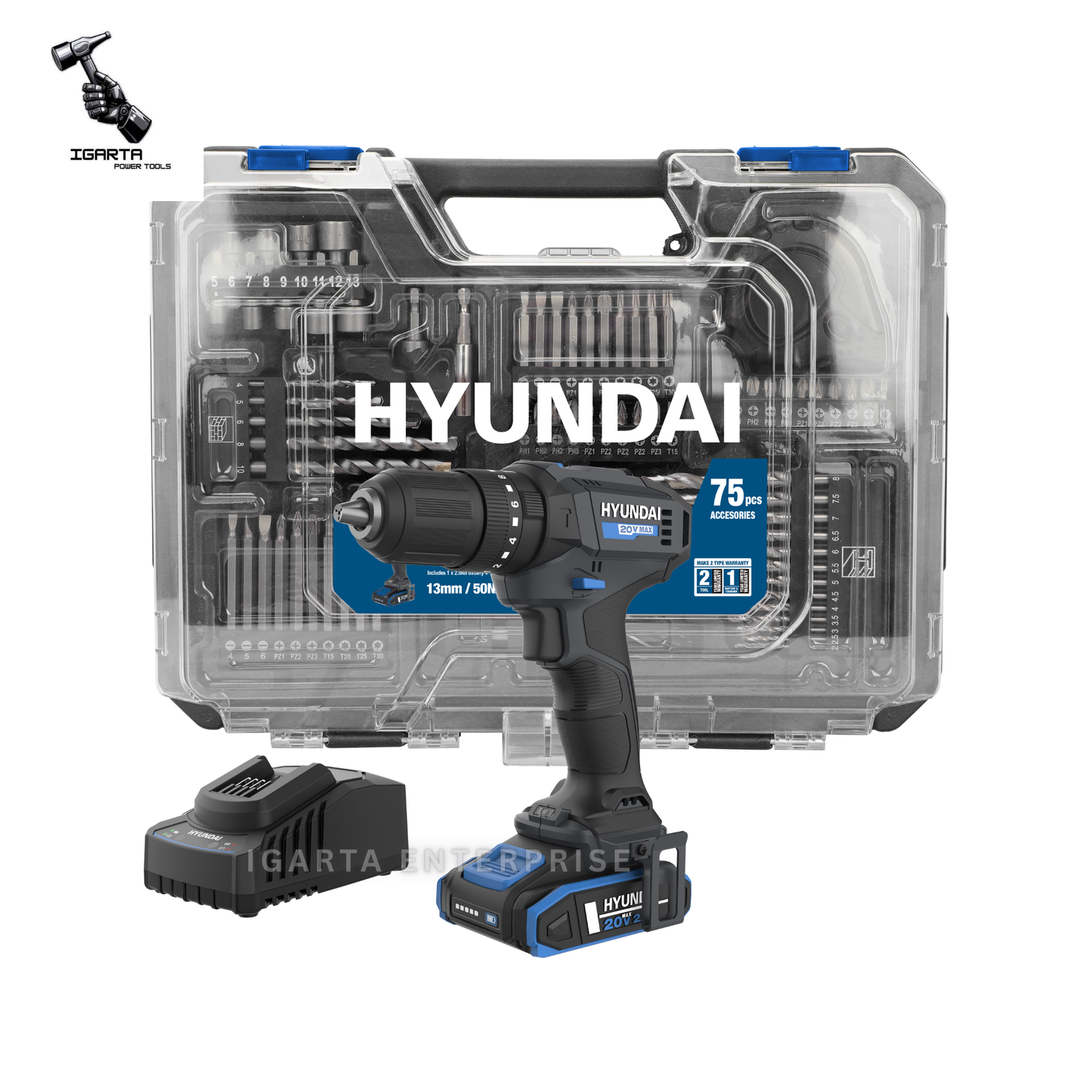 Hyundai 20V Cordless Hammer Drill Set – HD20S-50TT