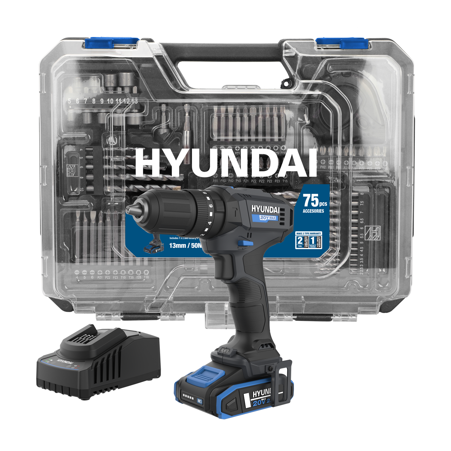 Hyundai 20V Cordless Hammer Drill Set – HD20S-50TT