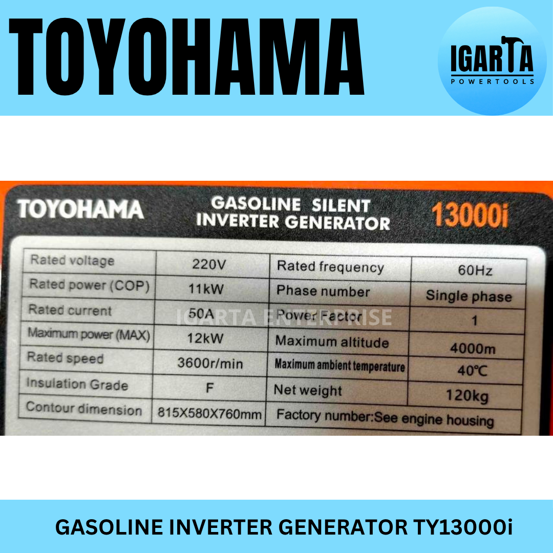 Toyohama Gasoline Silent Inverter Generator 13000i