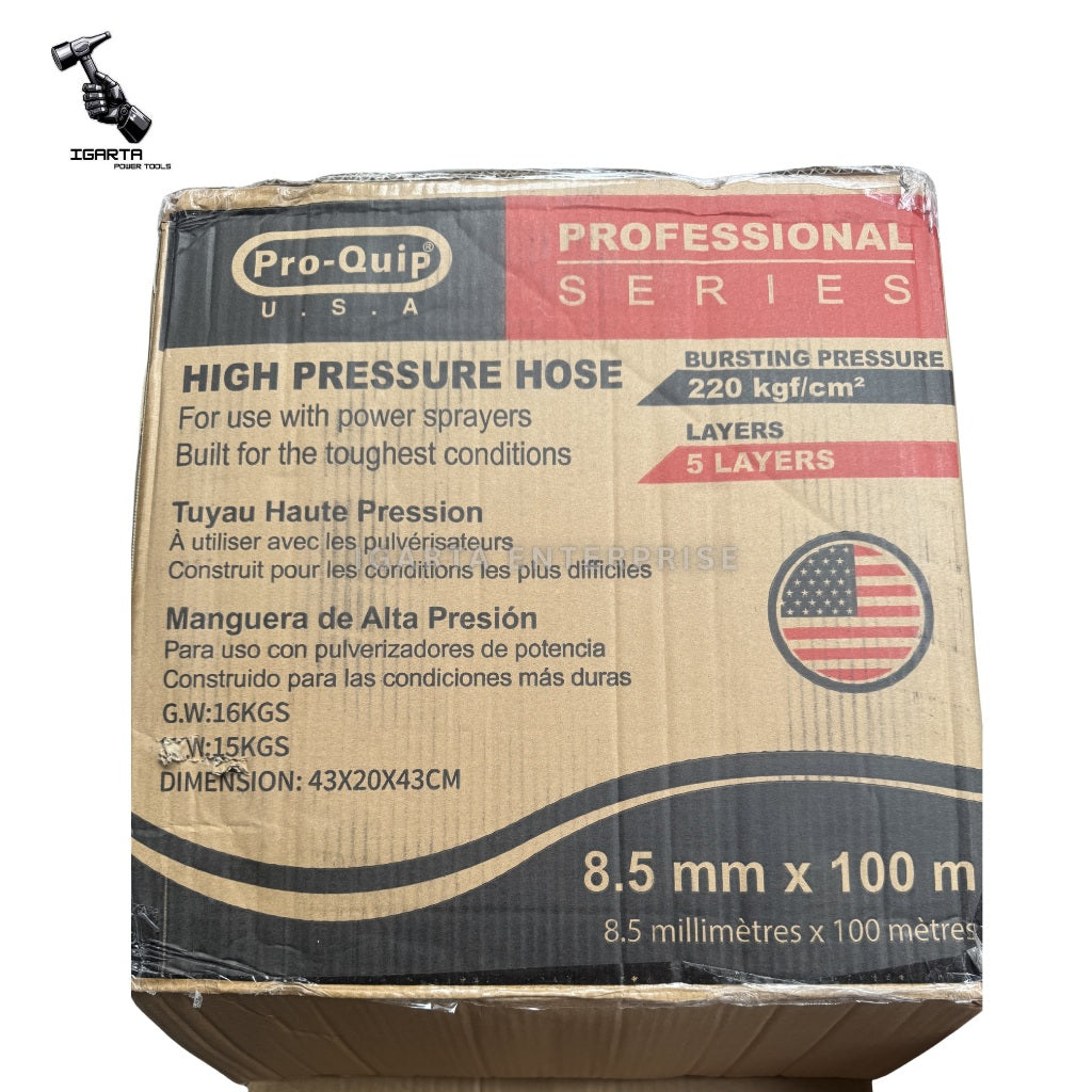 Pro-Quip U.S.A. Professional Series High-Pressure Hose – 8.5mm x 100m, 5-Layer