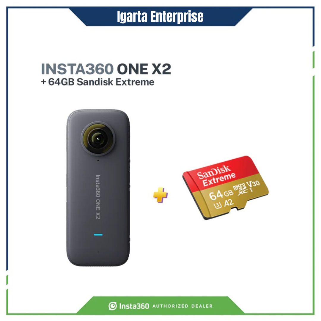  Insta360 ONE X2 Cámara de bolsillo de acción impermeable +  tarjeta de memoria extrema SanDisk de 64 GB + monopie de mano (se extiende  hasta 43 pulgadas) - Gran paquete de iniciación : Electrónica